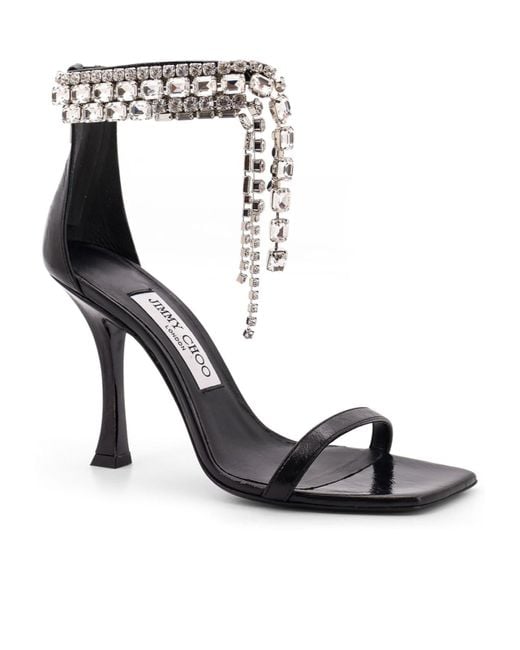 Jimmy Choo Black Verity 100 Embellished Sandals