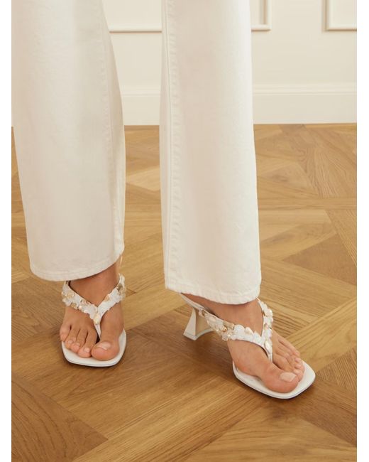 Cult Gaia White Abi Bead-Embellished Leather Thong Sandals
