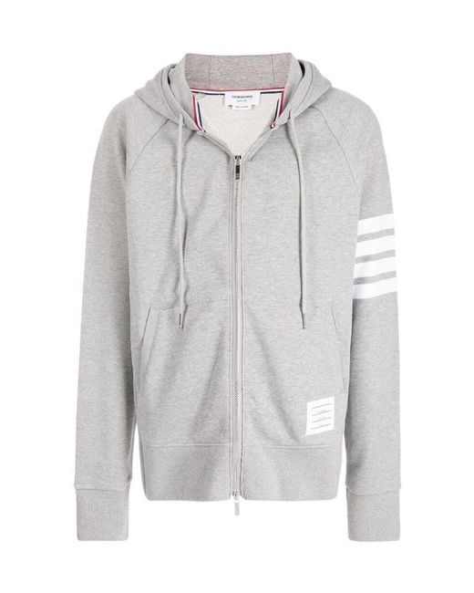 Thom Browne Gray Classic Loopback-Bar Zip-Up Hoodie for men
