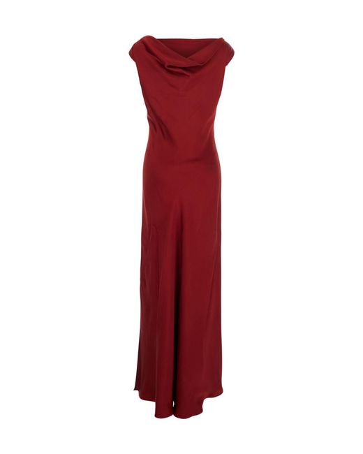 Antonelli Red Draped Neckline Long Dress