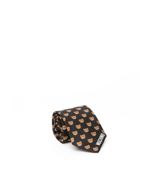 Moschino White Teddy Bear Printed Tie for men