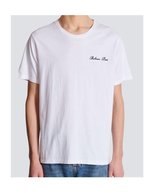 Balmain White Logo Embroidered Crewneck T-Shirt for men