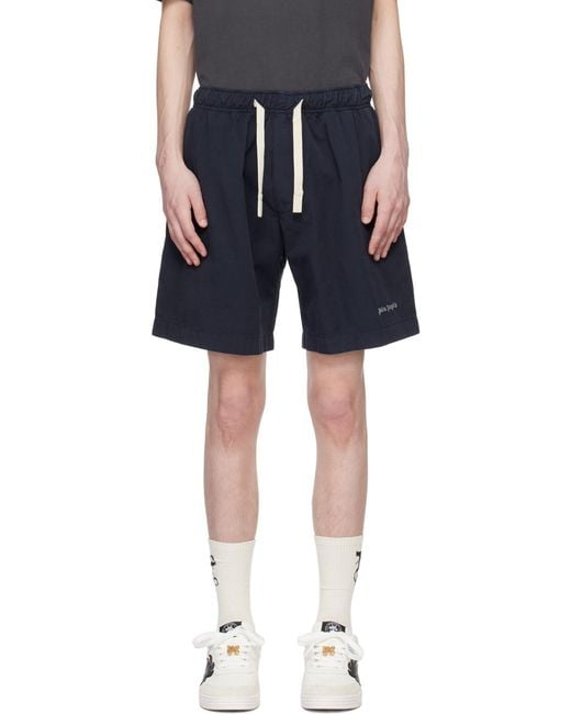 Palm Angels Blue Logo-Embroidered Drawstring Bermuda Shorts for men