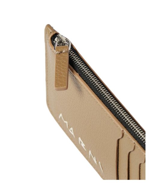 Marni Brown Leather Card Case With Mending for men