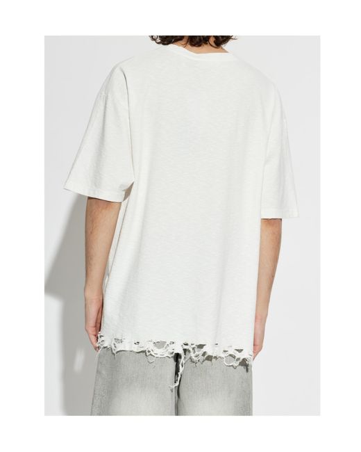 M I S B H V White Logo-Print Distressed T-Shirt for men