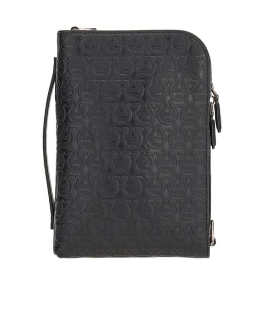 Ferragamo Gray Gancini-Embossed Messenger Bag for men