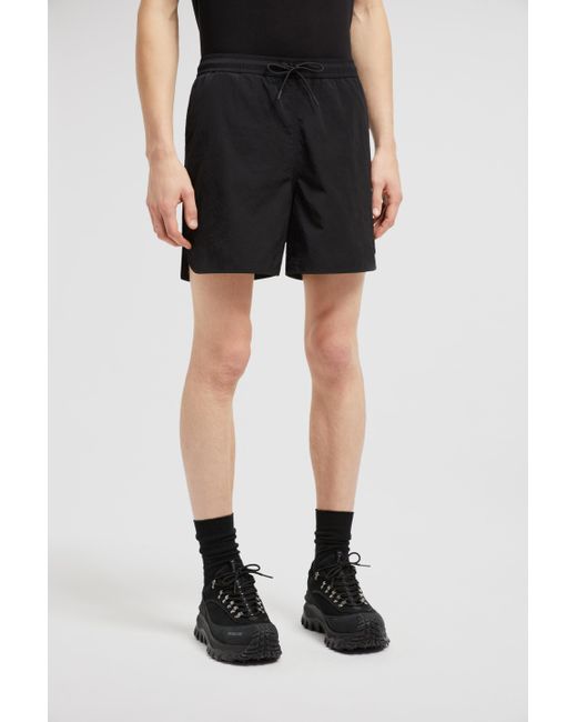 Moncler Black Crinkled Swim Shorts for men