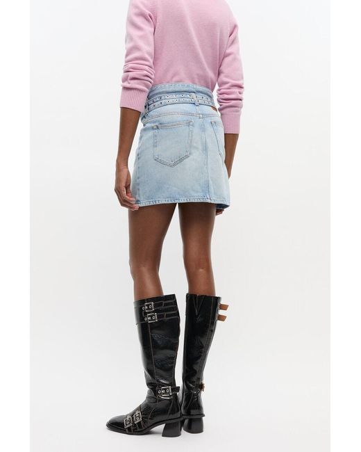 Ganni Blue Belted Denim Mini Skirt