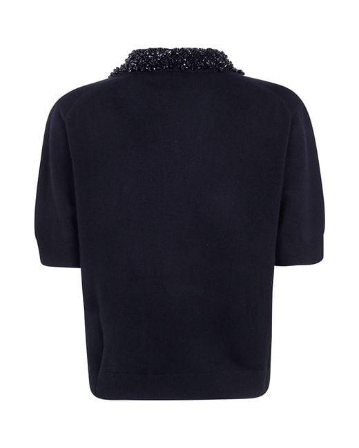 Semicouture Blue Bead-Embellished Short-Sleeve Sweater