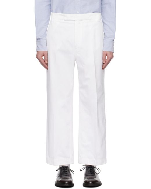 Thom Browne White Pressed Crease Tapered Leg Chinos for men