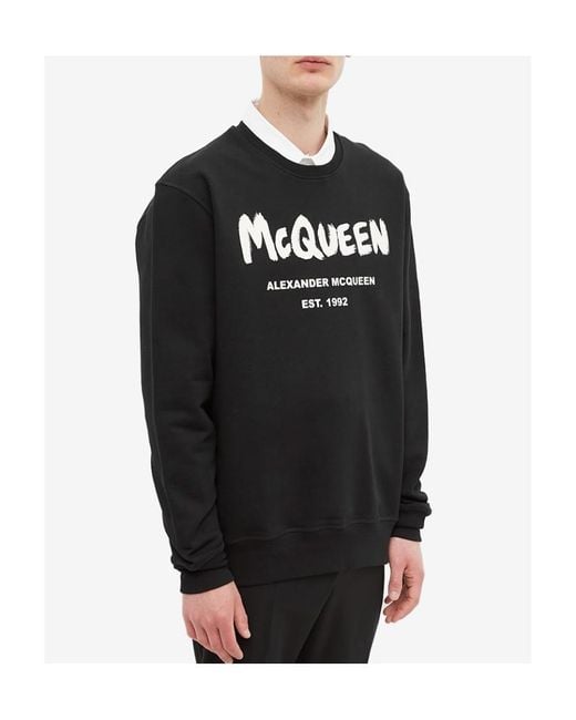 McQueen Black Logo Printed Crewneck Sweatshirt for men