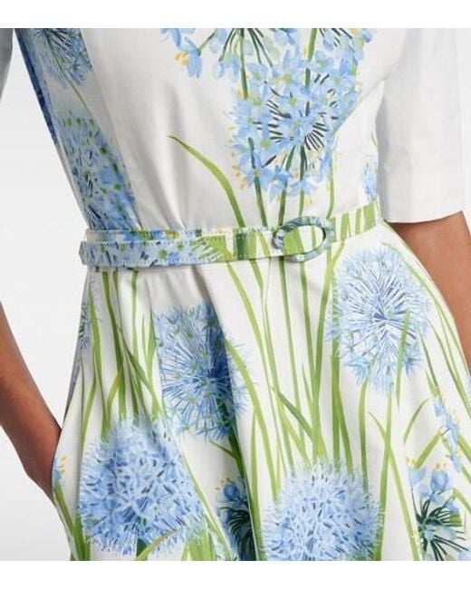 Oscar de la Renta Blue Floral Cotton-Blend Poplin Midi Dress
