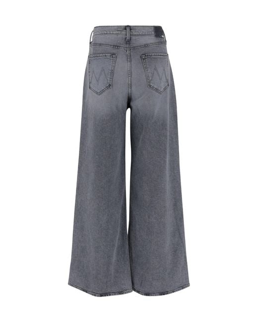 Mother Gray Logo Patch Wide Leg Jeans