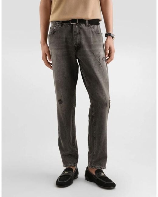 Dolce & Gabbana Gray Distressed-Effect Jeans for men