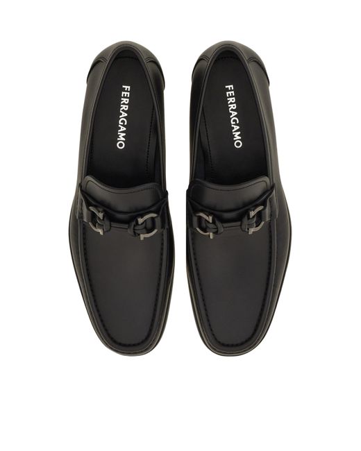Ferragamo Black Gancini Loafers for men