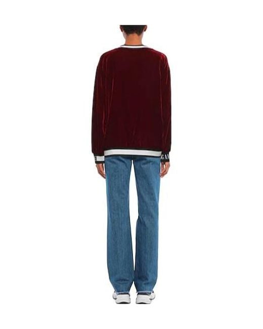 Dolce & Gabbana Red Velvet Long Sleeve Crew Neck Top