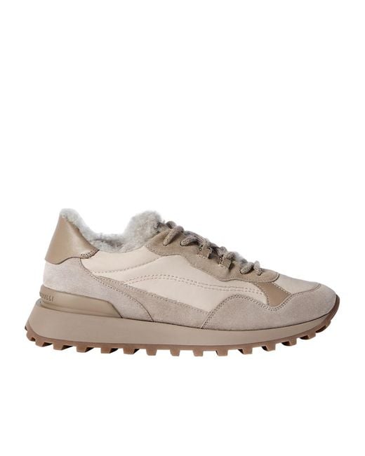Brunello Cucinelli Gray Monili Detailed Low-Top Sneakers