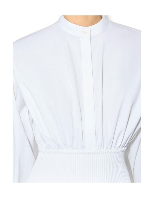 Alaïa White Cotton Poplin Shirt With Ribbed Waist