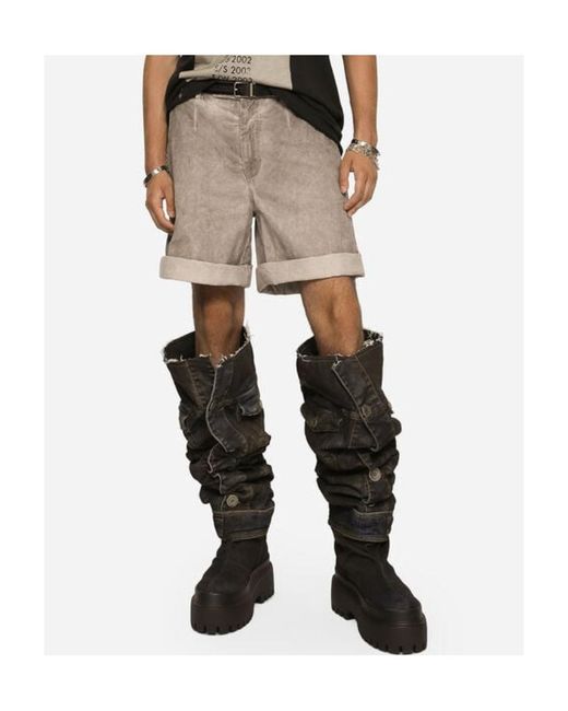 Dolce & Gabbana Gray Logo Plaque Shorts for men
