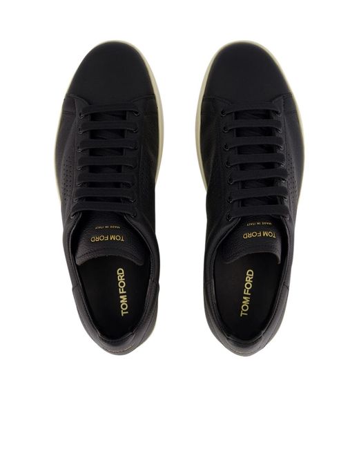 Tom Ford Black Warwick Leather Low-Top Sneakers for men