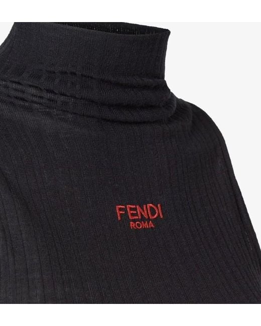 Fendi Black Logo Embroidered High-Neck Sleeveless Ribbed Top