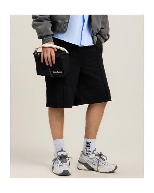 Palm Angels Black Curved Logo Track Shorts for men