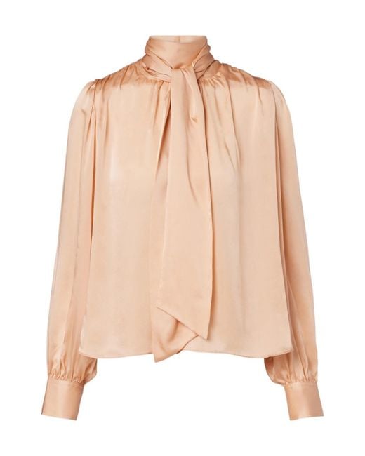 Ulla Johnson Natural Ornament Tie-Neck Silk Chiffon Blouse
