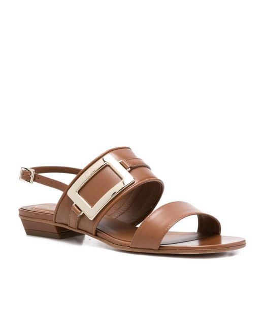 Roger Vivier Brown Buckle-Detailed Slingback Sandals