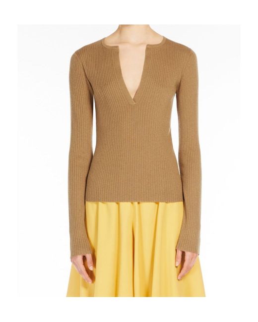 Max Mara Natural V-Neck Long-Sleeved Top