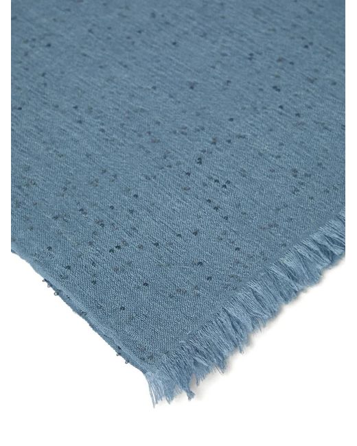 Brunello Cucinelli Blue Sequin Embellished Frayed Edge Scarf