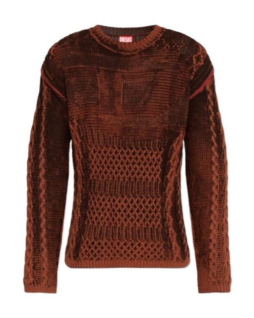 DIESEL Brown Rib-Knit Pullover for men