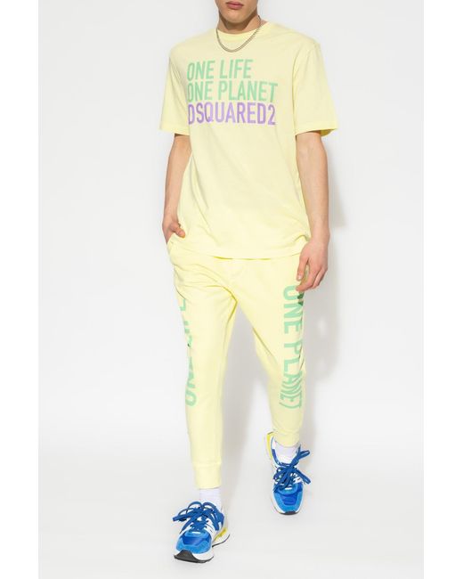 DSquared² Yellow Logo-Print Cotton Track Pants for men