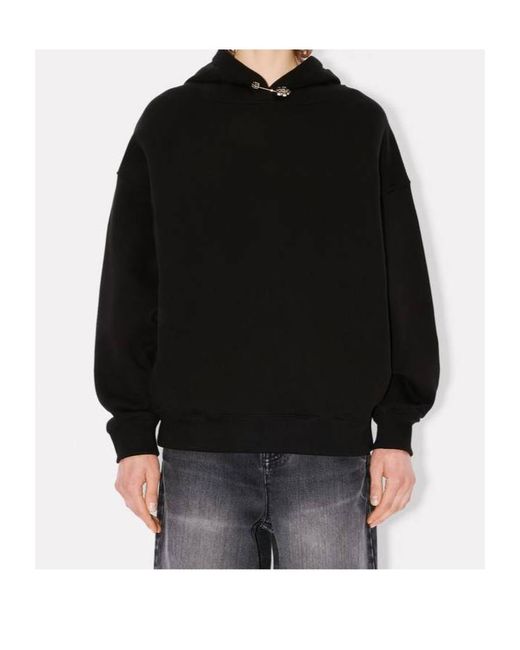 KENZO Black Safety-Pin Embellished Long-Sleeved Hoodie