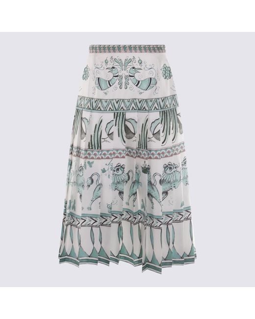 Fabiana Filippi Gray Graphic Printed Pleated Midi Skirt