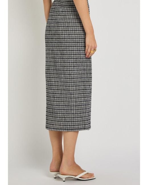 Vince Gray Striped Shirred Midi Skirt