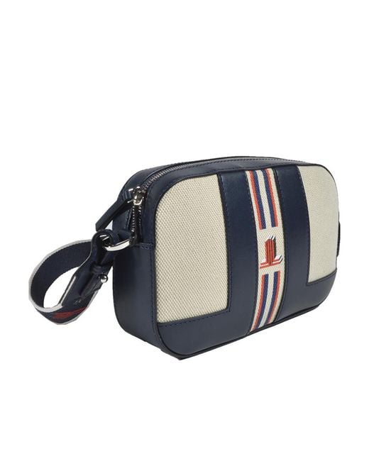 Lanvin Blue Striped Logo-Print Camera Bag