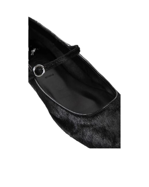 Aeyde Black Mary-Jane Pony Hair Strap Ballet Flats