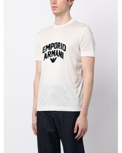 Emporio Armani White Textured Debossed-Logo T-Shirt for men