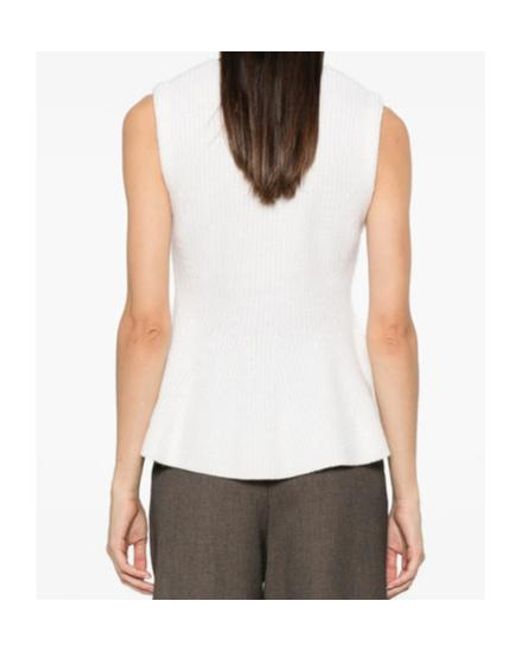 Lisa Yang White V-Neck Sleeveless Knit Top