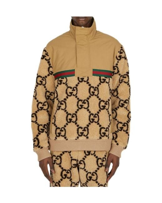 Gucci Natural Monogrammed Contrasting Teddy Jacket for men