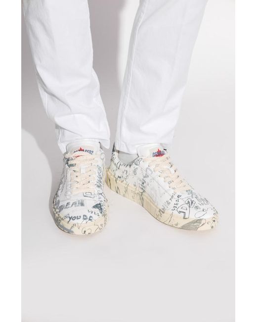 DSquared² White Rider All-Over Printed Lace-Up Sneakers for men