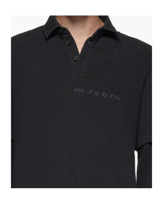 M I S B H V Black Graphic Layered Long-Sleeved Polo Shirt for men