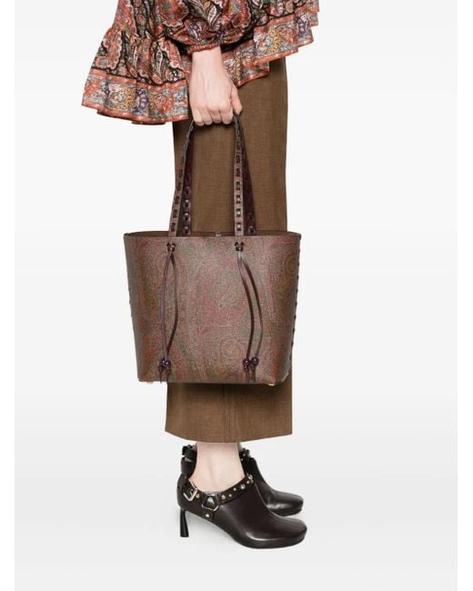 Etro Brown Paisley Printed Tote Bag