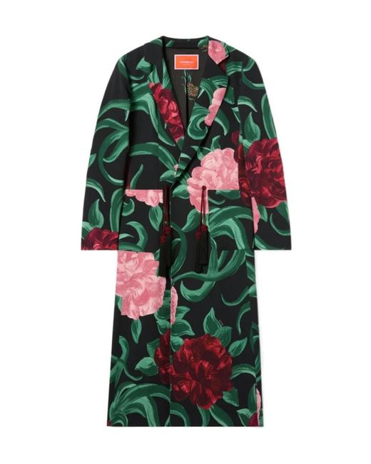 LaDoubleJ Green Duster Floral Tassel Coat