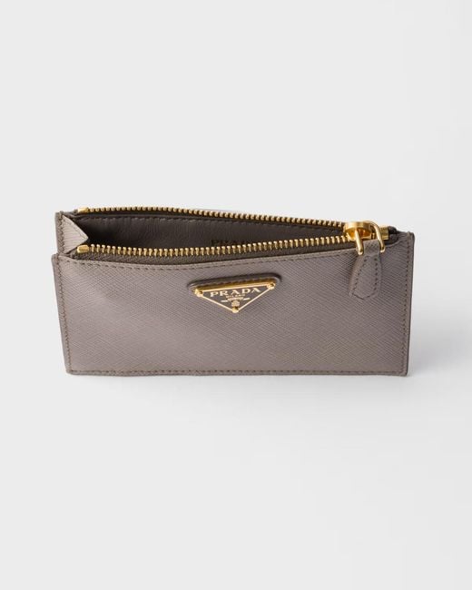 Prada Gray Triangle-Logo Zip Card Holder
