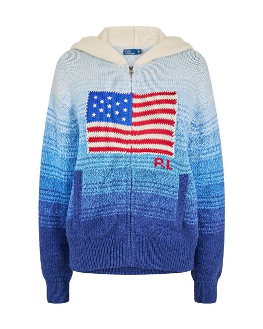Polo Ralph Lauren Blue Knit Hooded Zip-Up