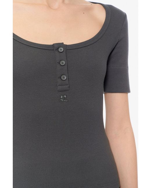 Courreges Gray Buttoned Ribbed T-Shirt