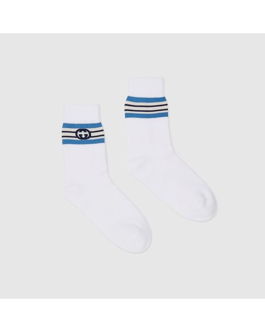 Gucci White Interlocking G Cotton Socks for men