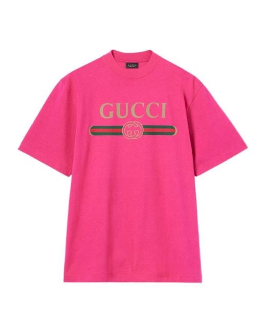 Gucci Pink Silk Blend Jersey T-Shirt With Print for men