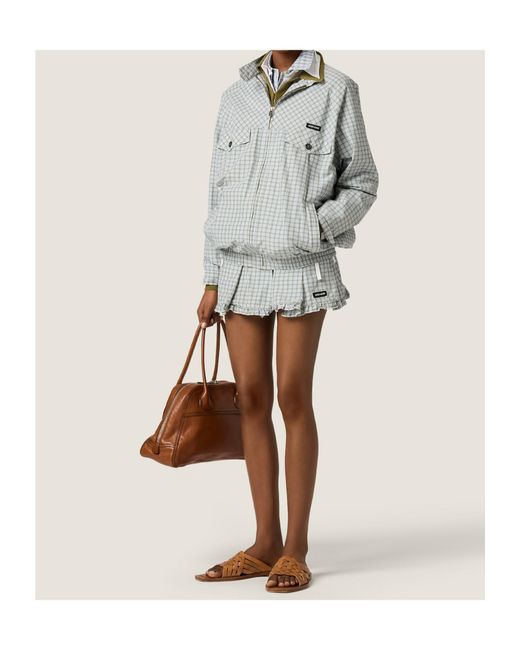 Miu Miu Gray Pleated Check Miniskirt